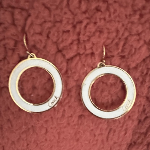 COACH Elegant Gold and White Circle Earrings - Picture 1 of 1